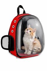 Şeffaf Astronot Kedi Taşıma Çantası Kırmızı