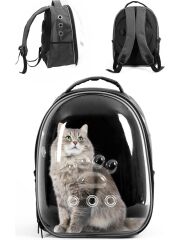 Şeffaf Astronot Kedi Taşıma Çantası Gri