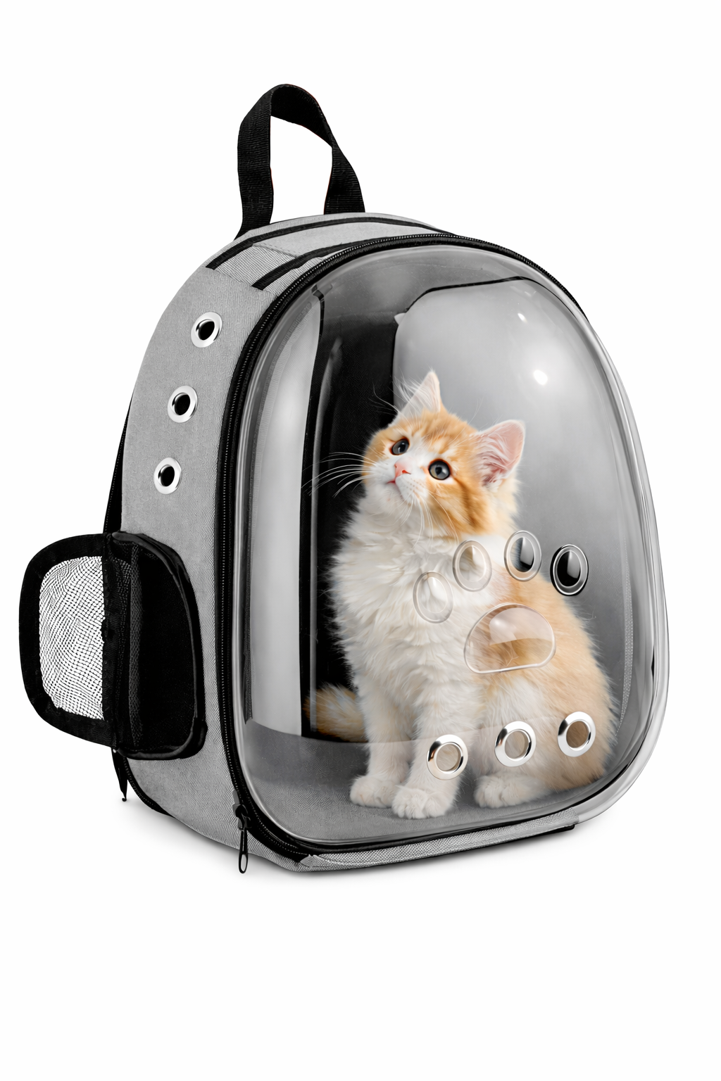 Şeffaf Astronot Kedi Taşıma Çantası Gri