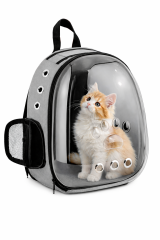 Şeffaf Astronot Kedi Taşıma Çantası Gri