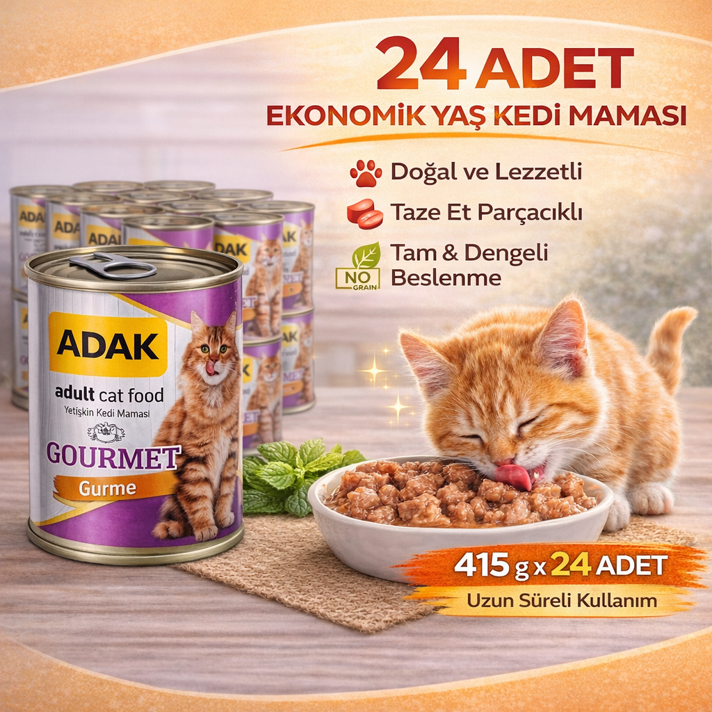 ADAK Gourmet Yetişkin Kedi Konservesi Sığır ve Tavuk Etli 415 Gr x 24 Adet