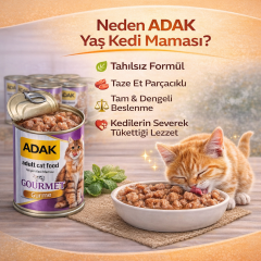 ADAK Gourmet Yetişkin Kedi Konservesi Sığır ve Tavuk Etli 415 Gr x 24 Adet
