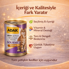ADAK Gourmet Yetişkin Kedi Konservesi Sığır ve Tavuk Etli 415 Gr x 24 Adet