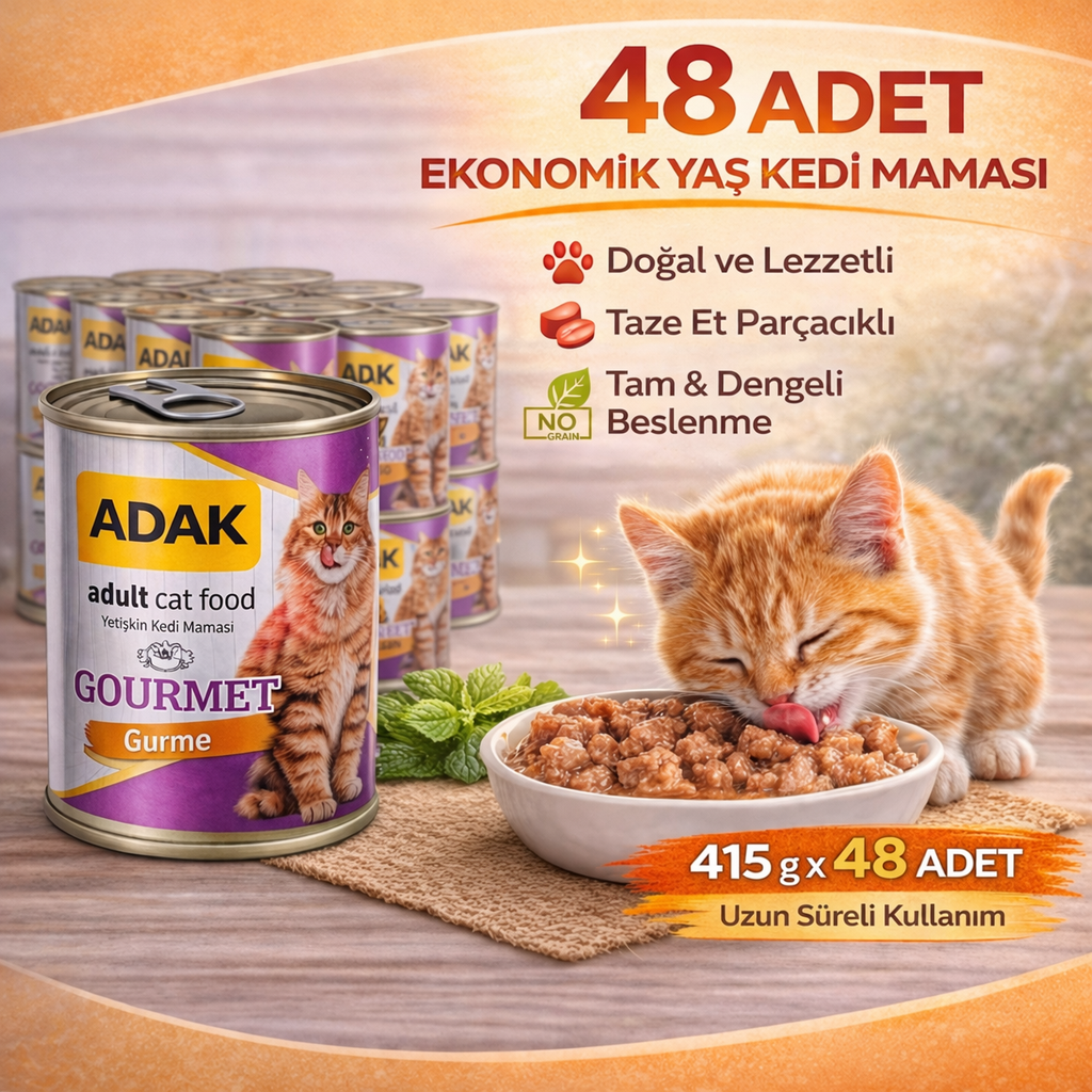 ADAK Gourmet Yetişkin Kedi Konservesi Sığır ve Tavuk Etli 415 Gr x 48 Adet