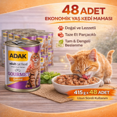 ADAK Gourmet Yetişkin Kedi Konservesi Sığır ve Tavuk Etli 415 Gr x 48 Adet