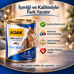 ADAK Balıklı Konserve Kedi Maması 415g x 48 Adet Yaş Kedi Maması