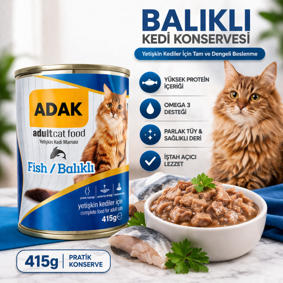 ADAK 24’lü Karışık Yaş Kedi Maması 415g – Tavuk, Kuzu, Balık ve Gurme Yetişkin Kedi Konservesi Ekonomik Paket