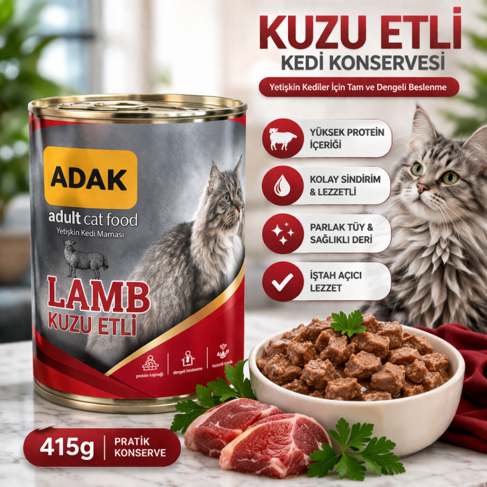 ADAK 24’lü Karışık Yaş Kedi Maması 415g – Tavuk, Kuzu, Balık ve Gurme Yetişkin Kedi Konservesi Ekonomik Paket