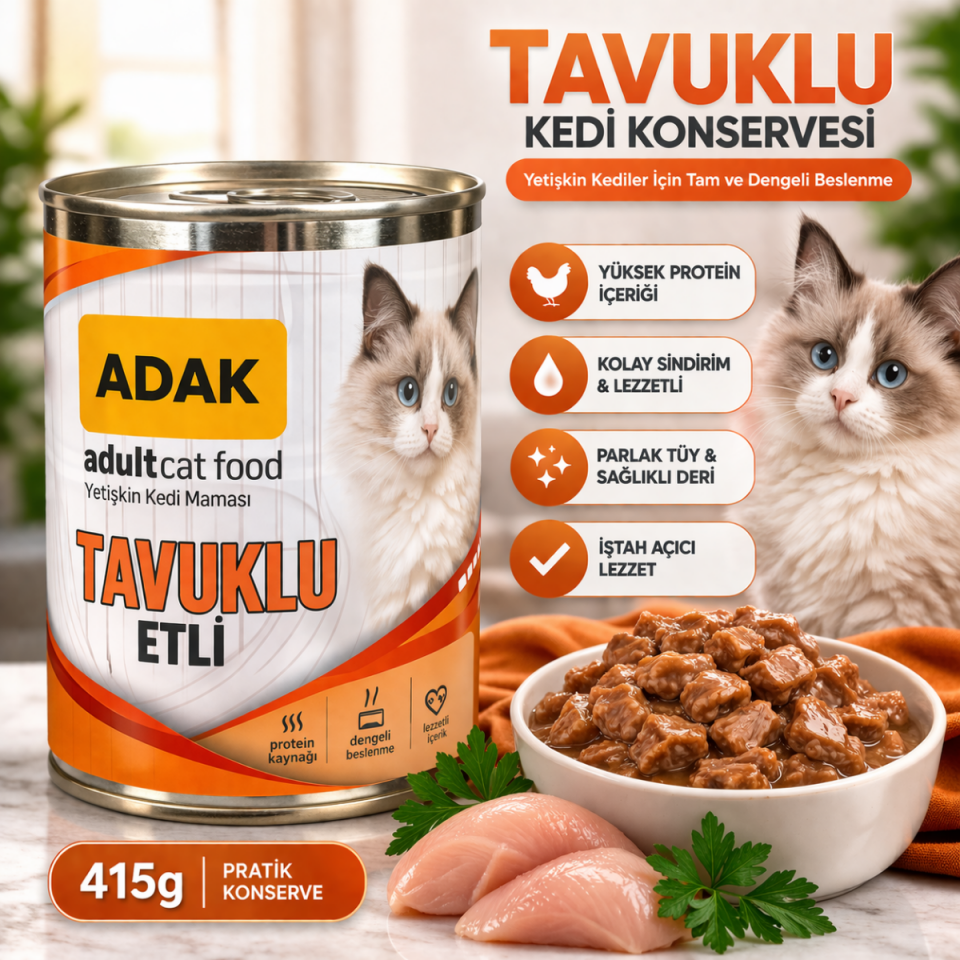 ADAK 24’lü Karışık Yaş Kedi Maması 415g – Tavuk, Kuzu, Balık ve Gurme Yetişkin Kedi Konservesi Ekonomik Paket