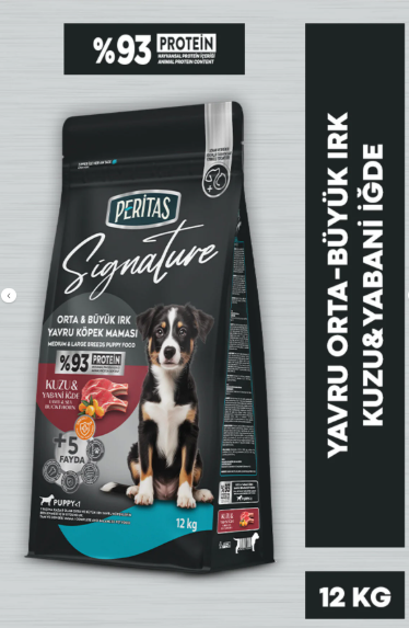 PERİTAS Signature Kuzulu Orta ve Büyük Irk Yavru Köpek Maması 12 Kg